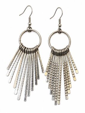 Lucky You Silver Fringe Hoop Earrings Boho Statement Dangle Earrings NWT